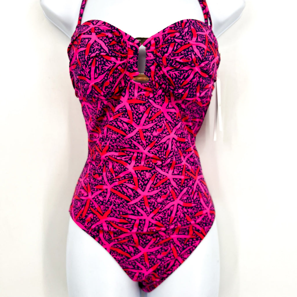 LILLY PULITZER Anneli One Piece Swimsuit Size 4 Passion Pink Star Searching NWT