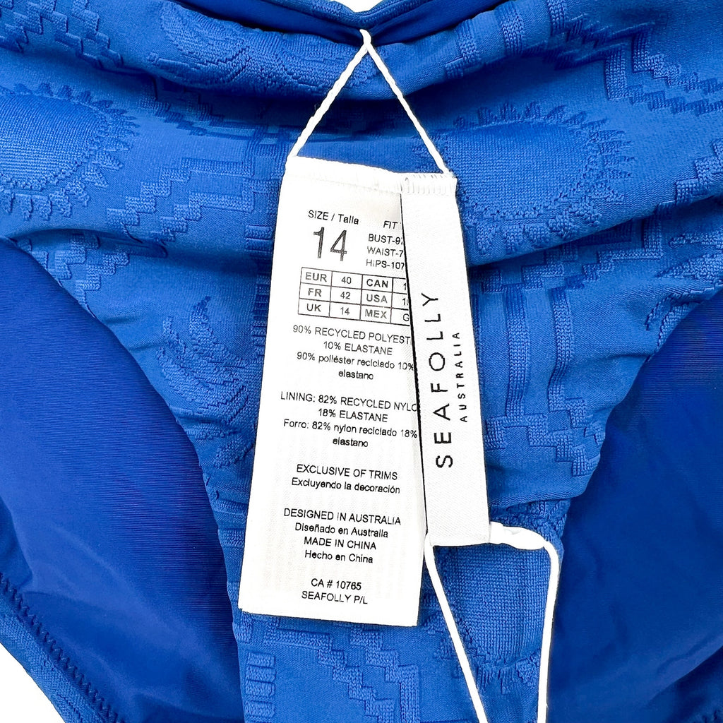 SEAFOLLY Women's Oasis Hipster Bikini Bottom Size 10 Ultramarine Textured NWT