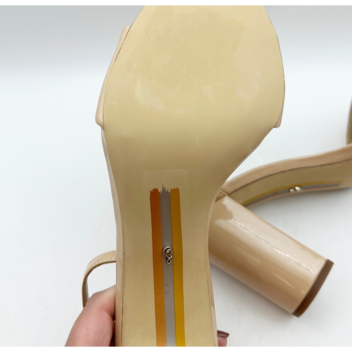 Sam Edelman Womens Robyn Heels Size 11 M Beige Patent Leather Ankle Strap NWOB