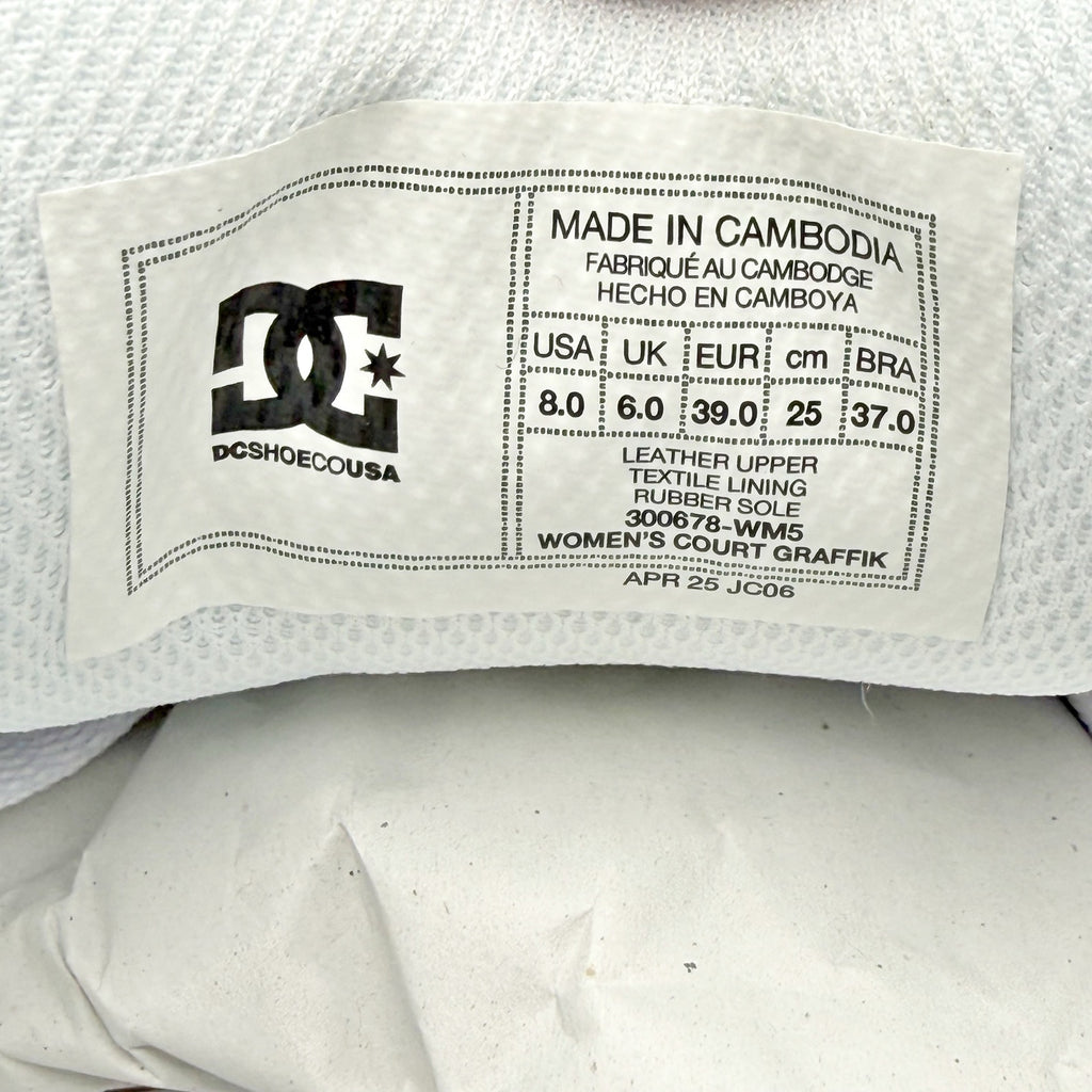DC Womens Court Graffik Skate Sneakers Size 8 EU 39 White Leather NWOB