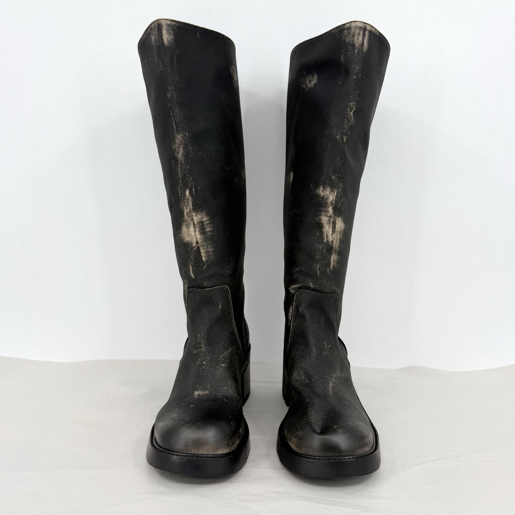 Madden Girl Womens Momento Knee High Boots US 8.5 Distressed Black NWOB