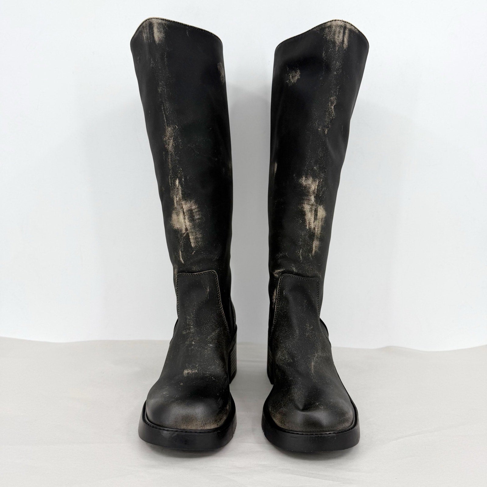 Madden Girl Womens Momento Knee High Boots US 8.5 Distressed Black NWOB