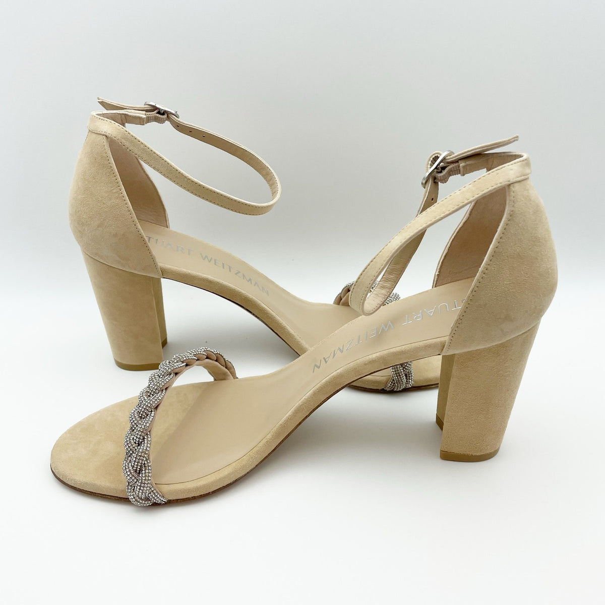 Stuart Weitzman Womens Nearlynude Highshine Sandal Size 11 Adobe Beige Heel NWOB