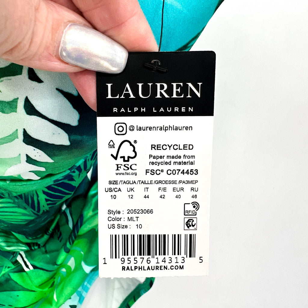 LAUREN RALPH LAUREN Women's One-Piece Swimsuit Size 10 Green Cartago Palms NWT