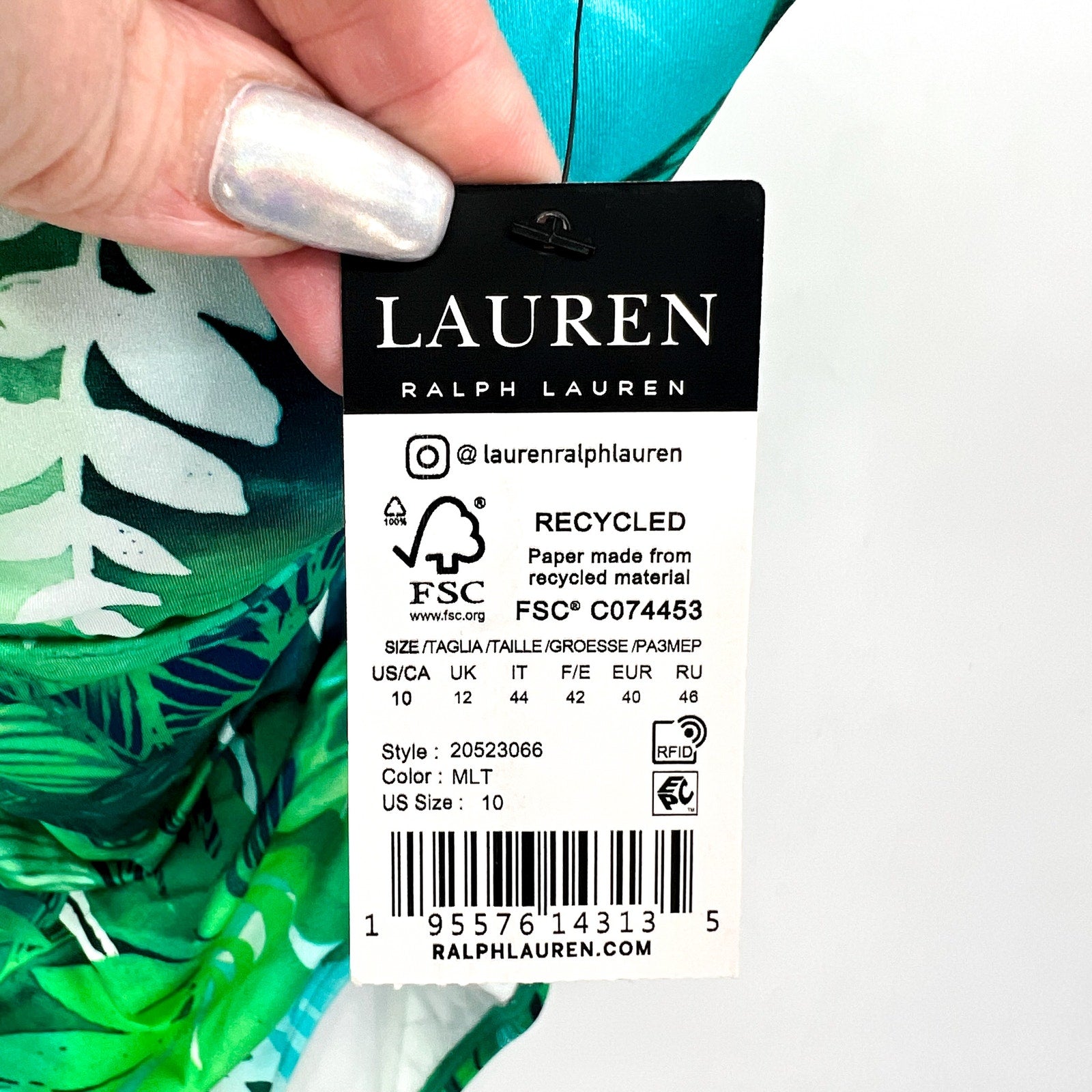 LAUREN RALPH LAUREN Women's One-Piece Swimsuit Size 10 Green Cartago Palms NWT