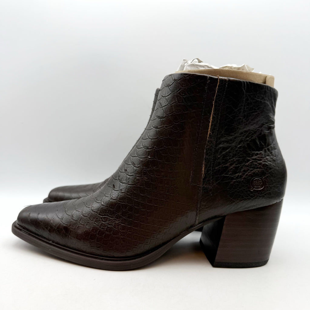 BORN Womens Aiken Ankle Booties Size 11 M EU 41.5 Brown Snake Leather Boots NIB