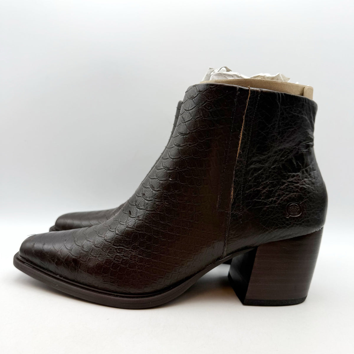 BORN Womens Aiken Ankle Booties Size 11 M EU 41.5 Brown Snake Leather Boots NIB