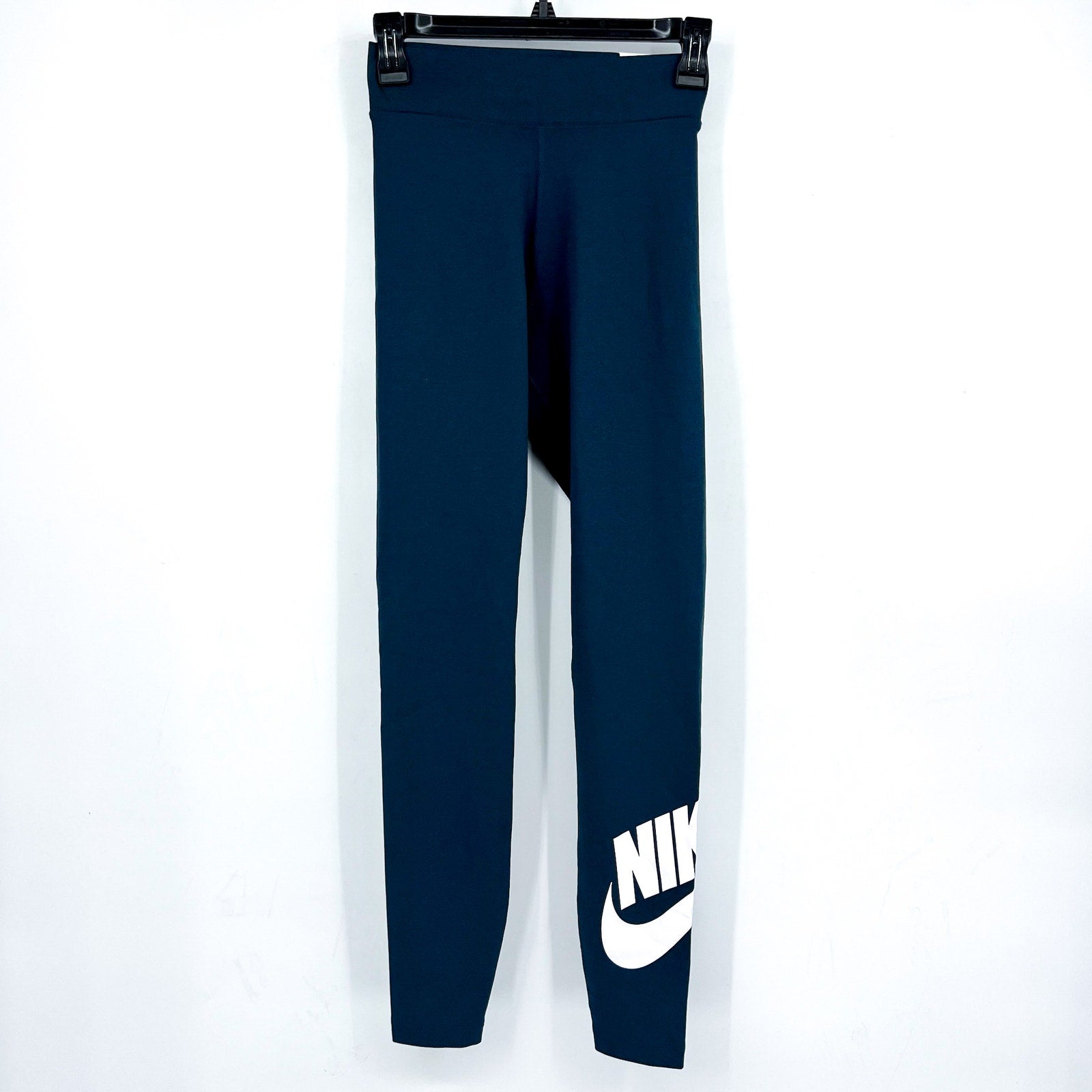 Nike Womens Logo Full Length Leggings XS Navy Blue Athletic High-Waisted NWT