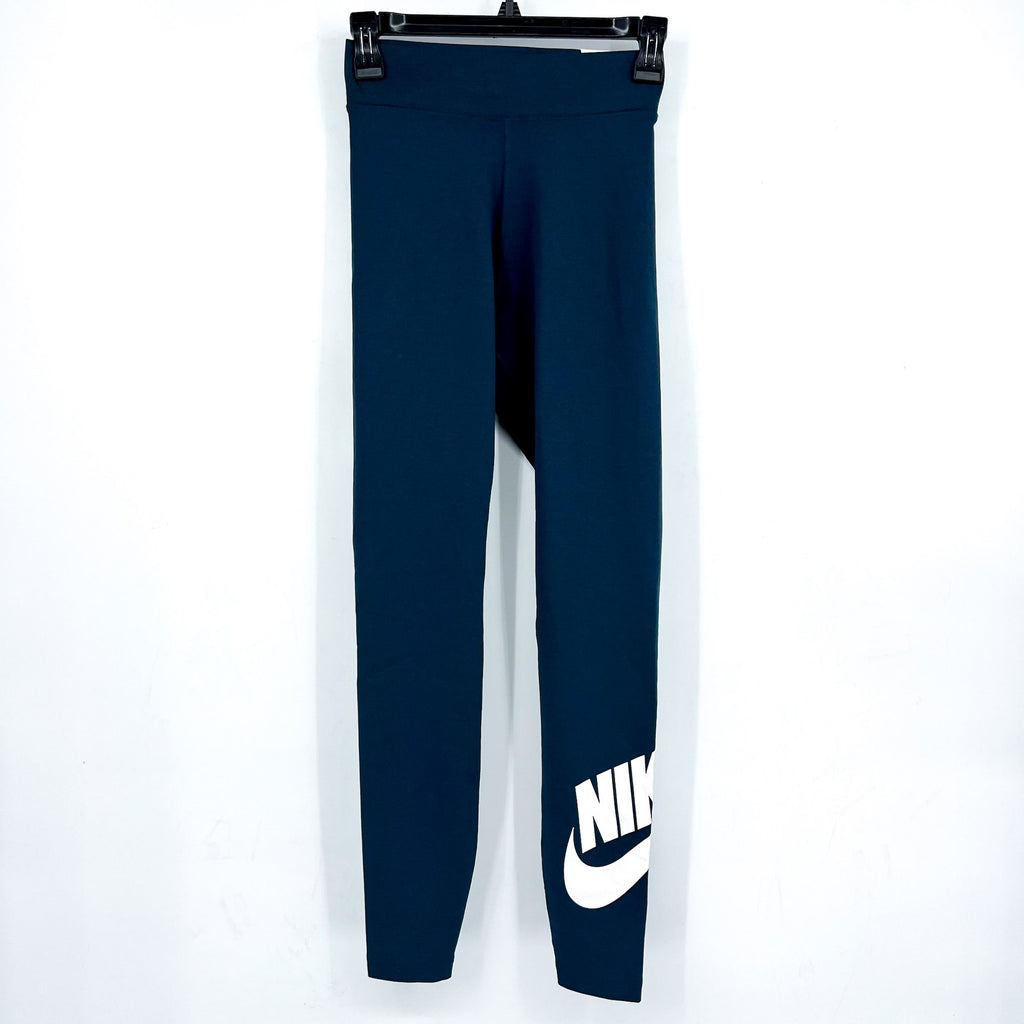 Nike Womens Logo Full Length Leggings XS Navy Blue Athletic High-Waisted NWT