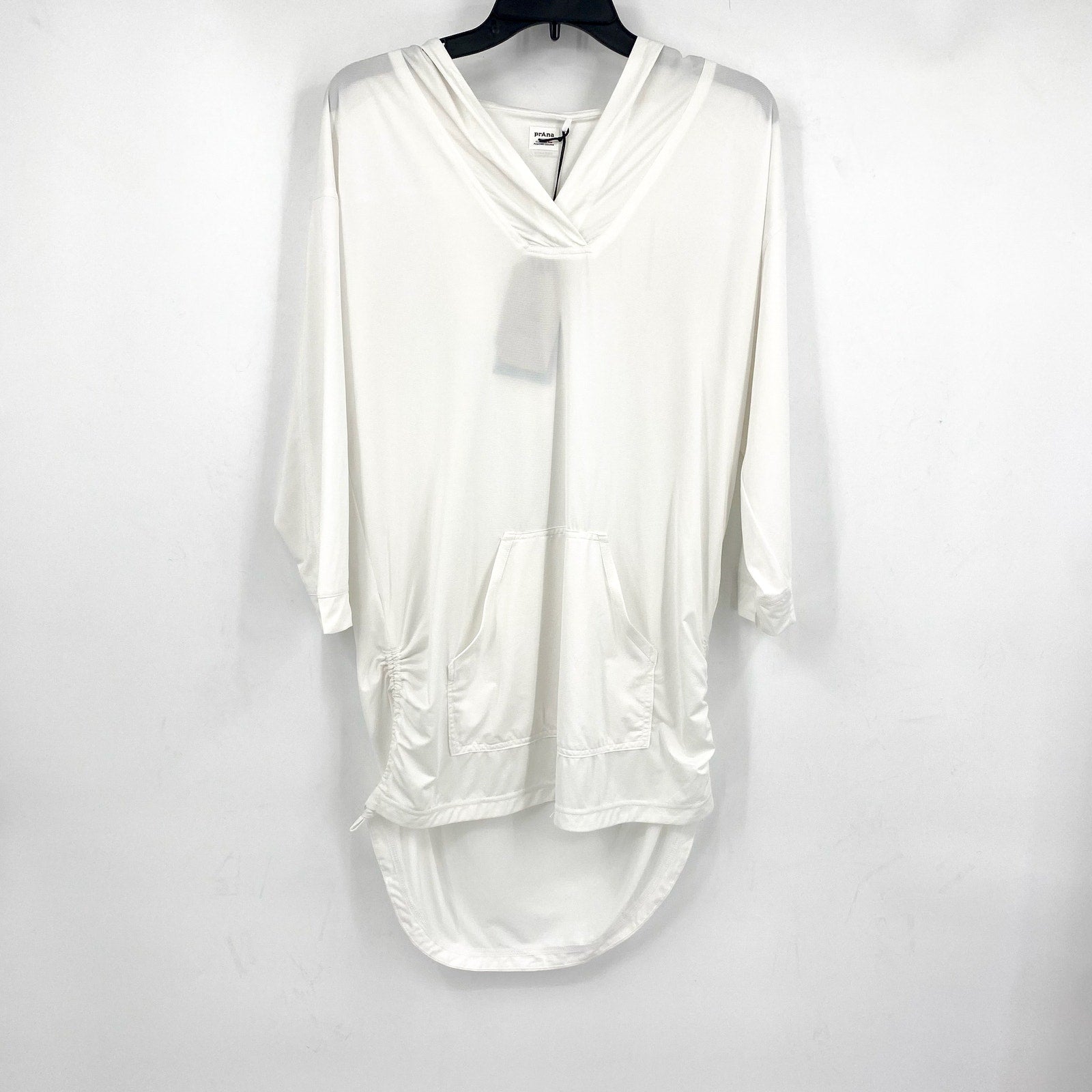 PRANA Women's Mantra Bay Tunic Cover Up Small White Long Sleeve Hooded NWT