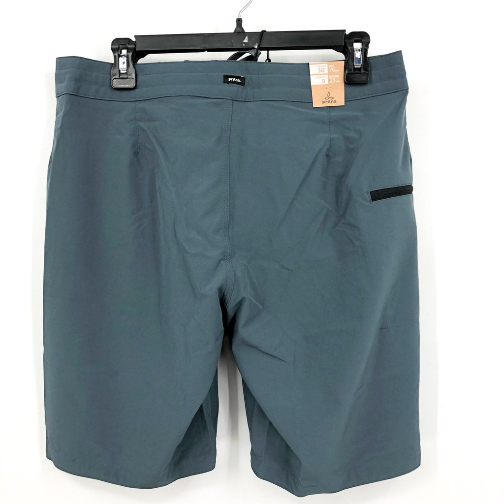 PRANA Men's Fenton Board Shorts Size 30 Grey Blue 9" Inseam Drawcord Swim NWT