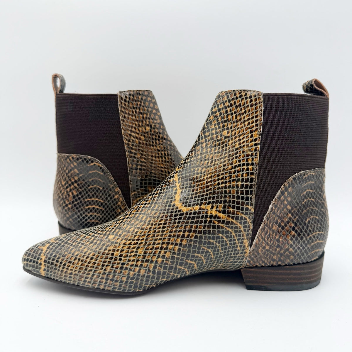 Lucky Brand Womens LK Gleldo Ankle Boot Size 5 Brown Snake Embossed Leather NIB