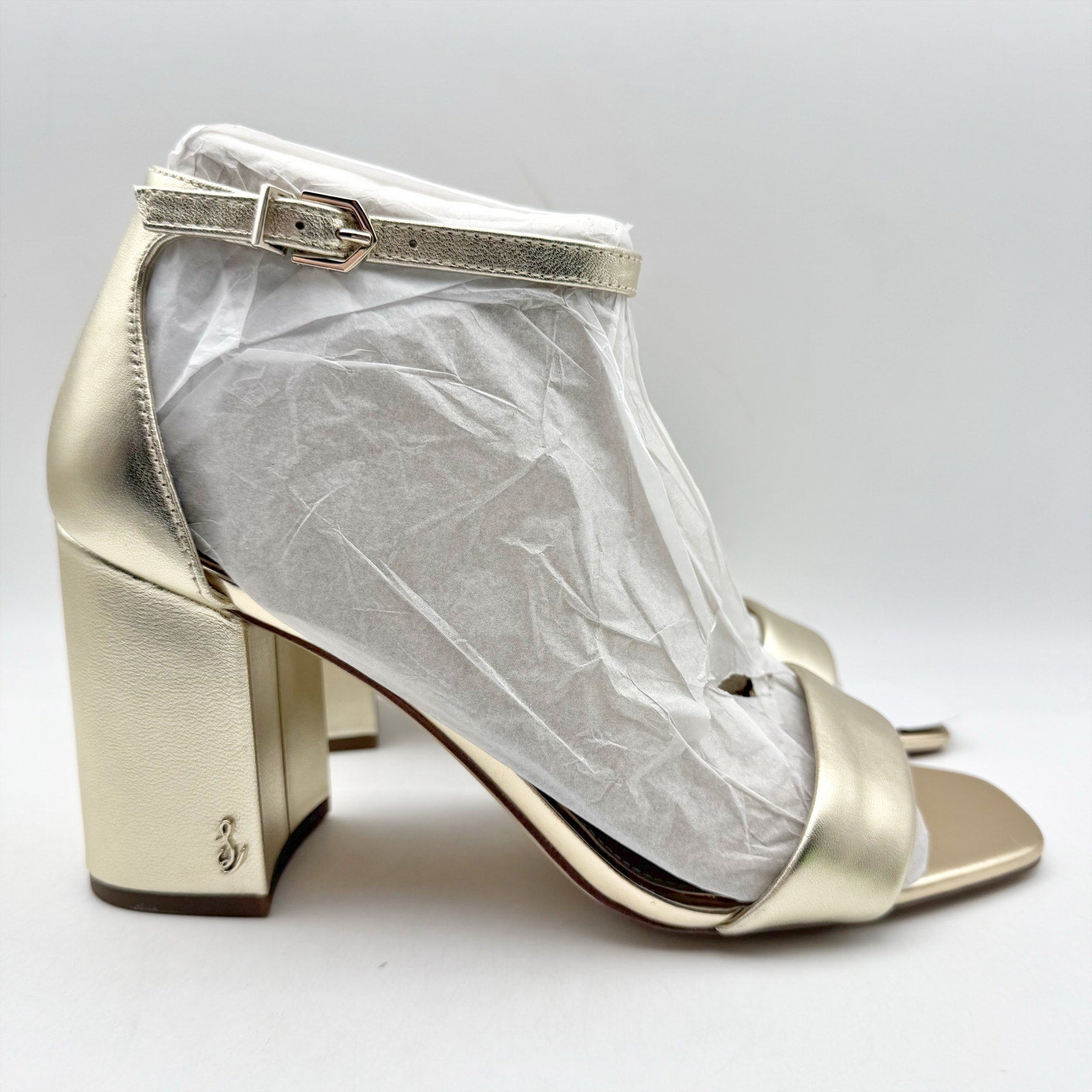 Sam Edelman Womens Daniella Heeled Sandals US 9.5 Wide EU 40.5 Gold Leather NIB
