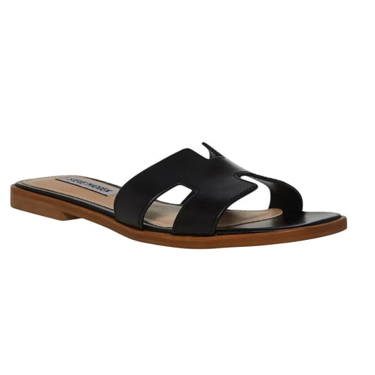 Steve Madden Womens Hadyn Slide Sandals US 6.5 M Black Leather NIB