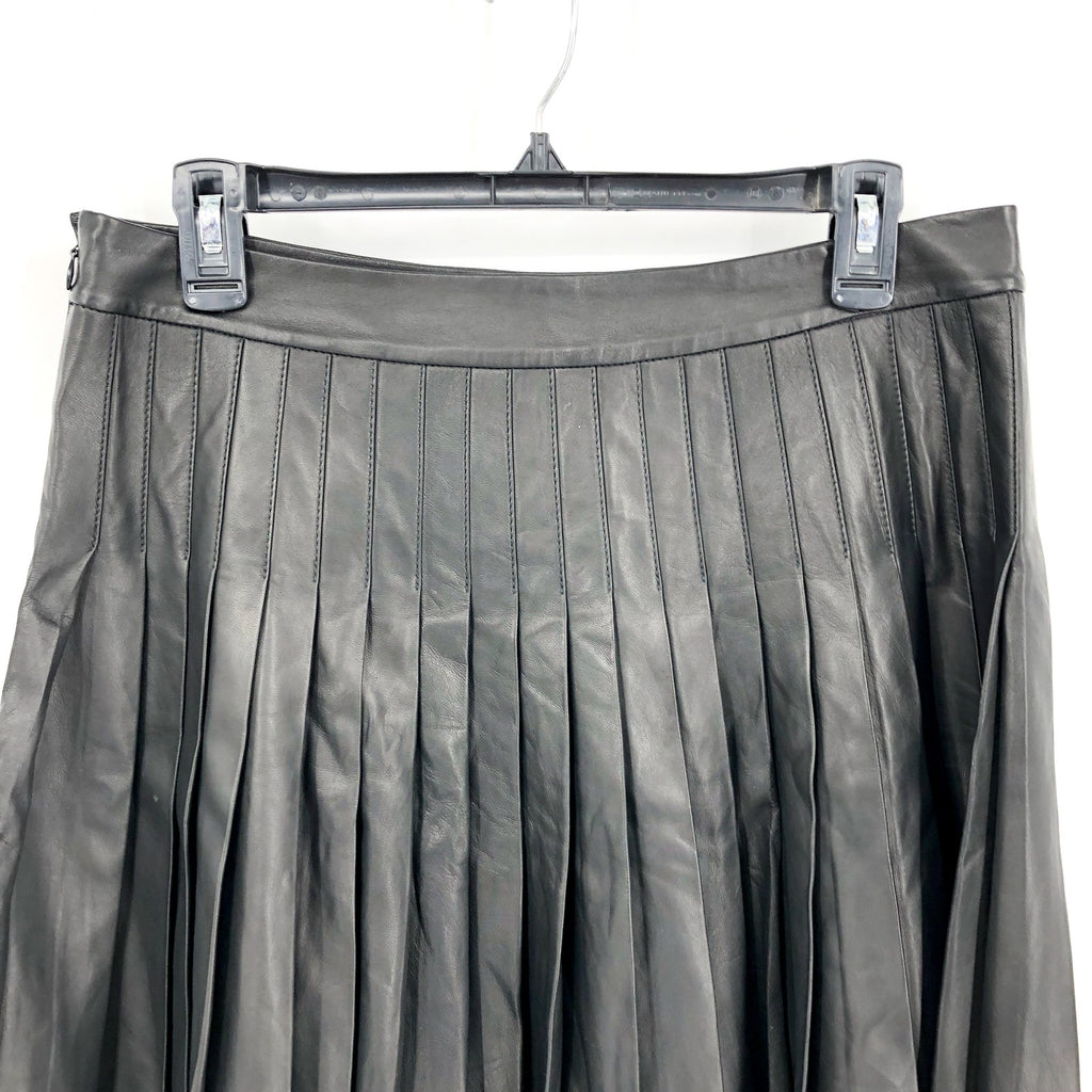 LAUREN RALPH LAUREN Knife-Pleated Lambskin Miniskirt Size 10 Black Leather NWOT