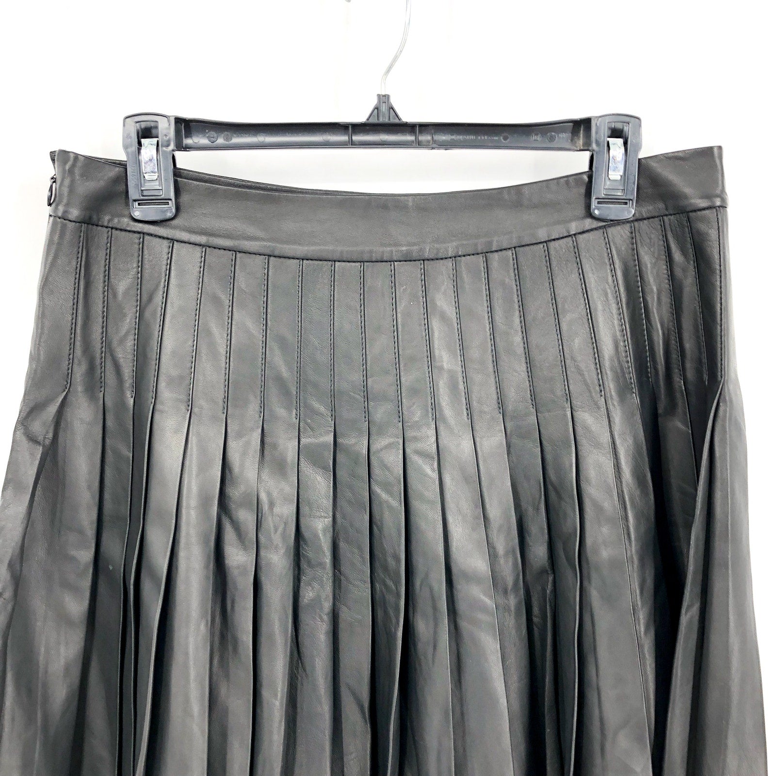 LAUREN RALPH LAUREN Knife-Pleated Lambskin Miniskirt Size 10 Black Leather NWOT