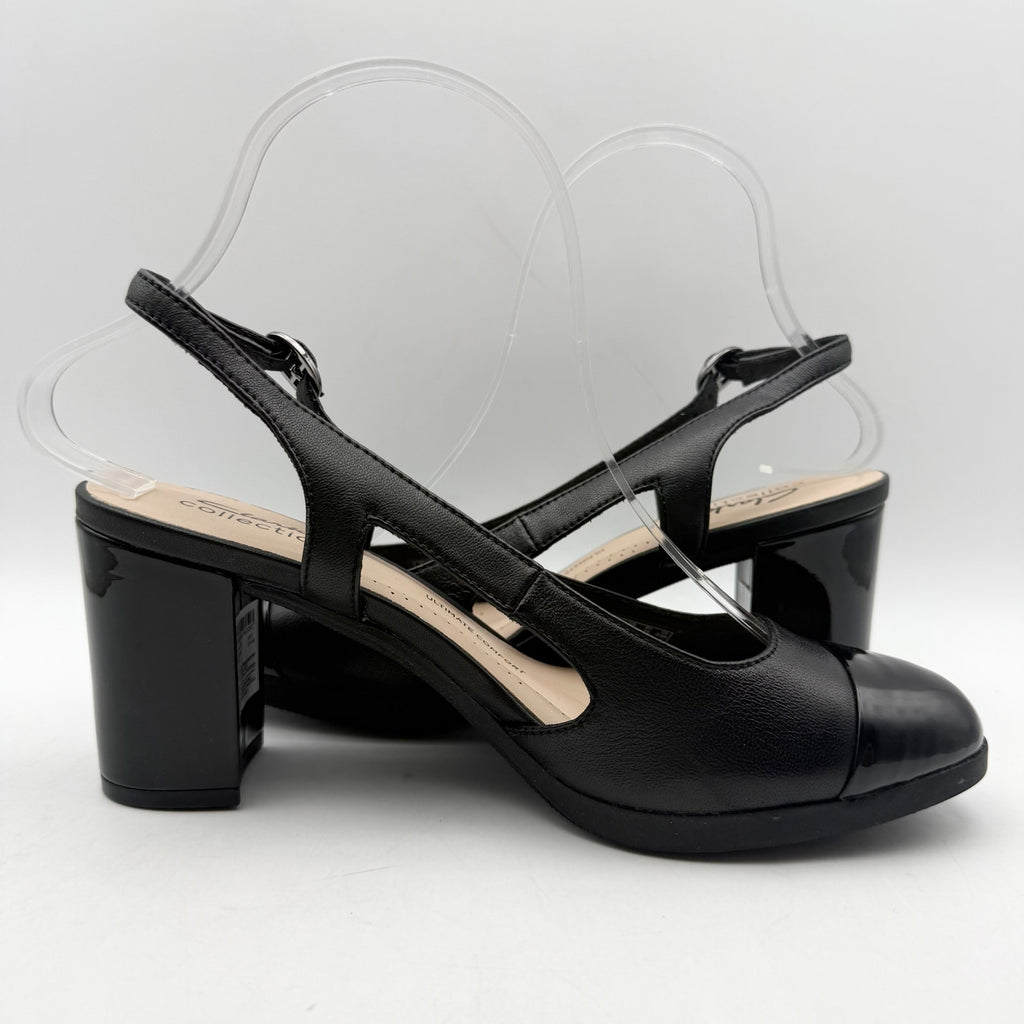 Clarks Womens Bayla Joy Pumps US 7.5 M EU 38 Black Leather Slingback NWOB