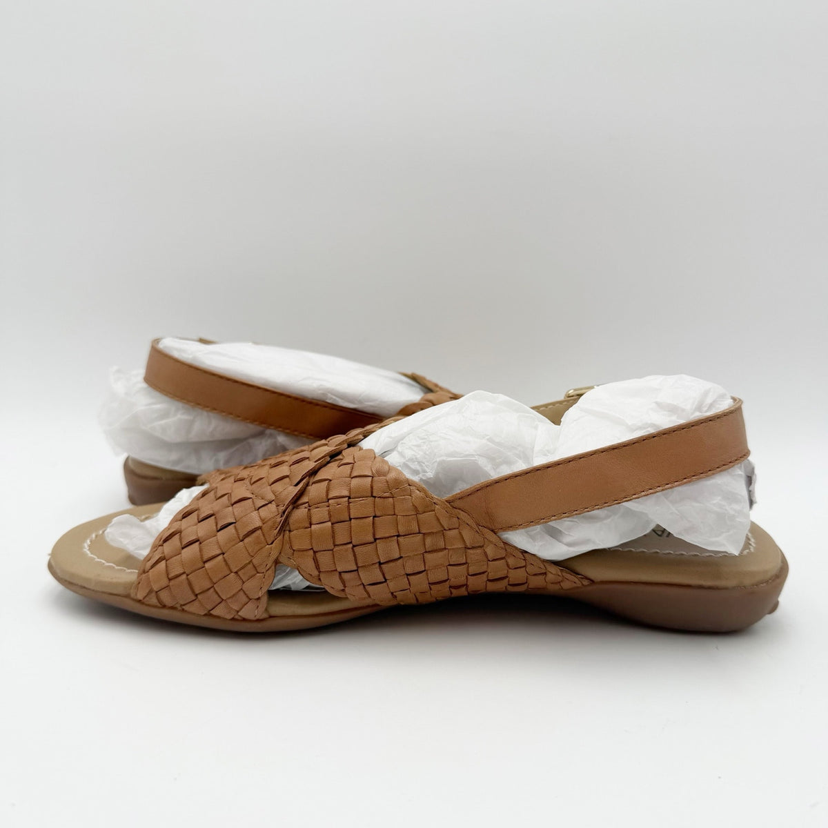 Vaneli Womens Tagus Sandals US 8 Narrow Camel Brown Burnished Woven Leather NIB