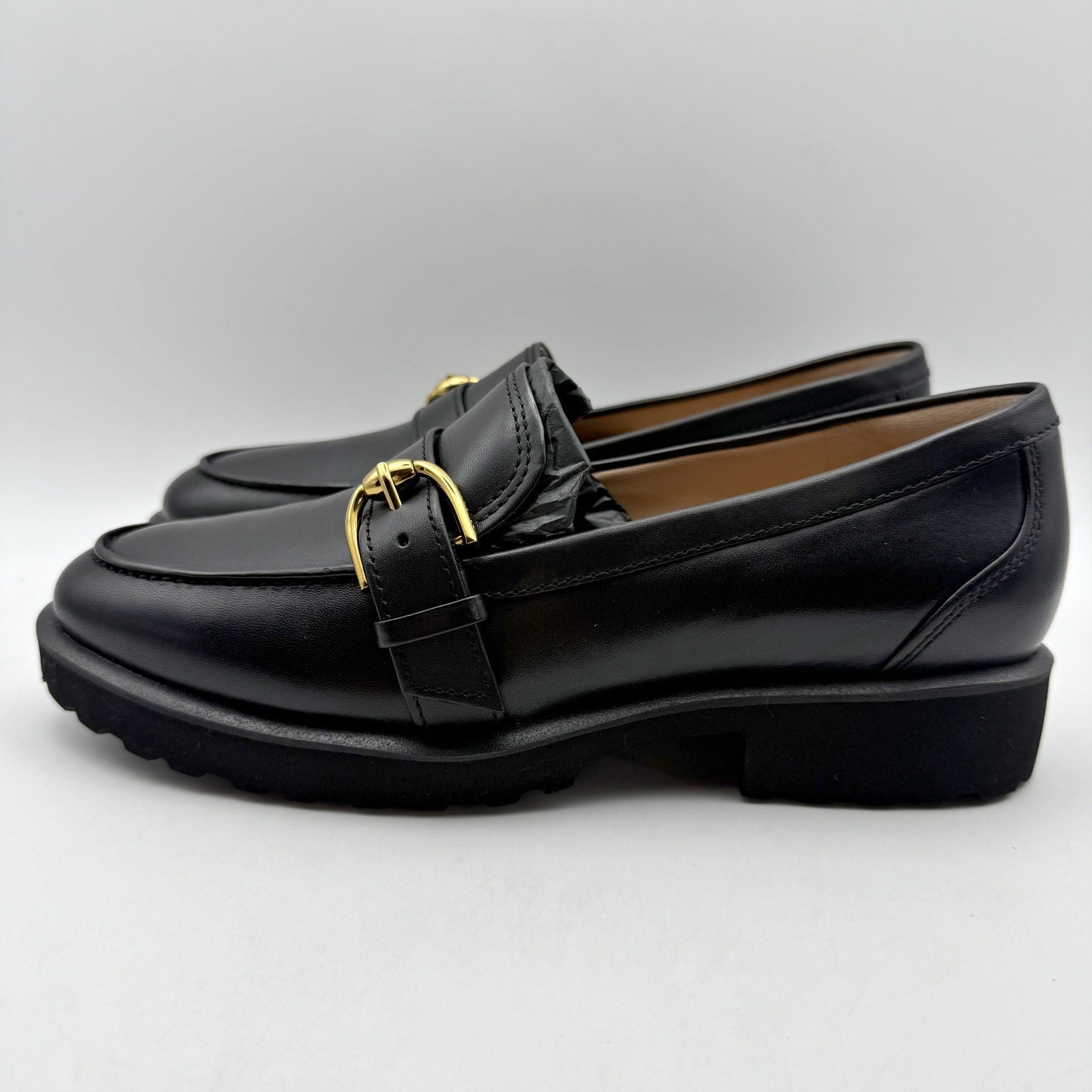 Cole Haan Womens Giana Buckle Loafers US 8 B EU 38.5 Black Leather NIB
