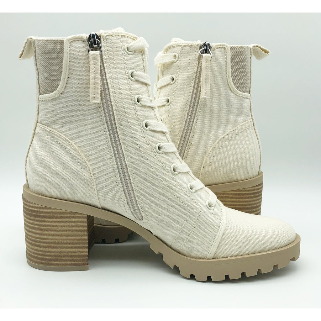 Dolce Vita Womens Combat Boots Size 6 Stacked Heel Off White Canvas NWOB