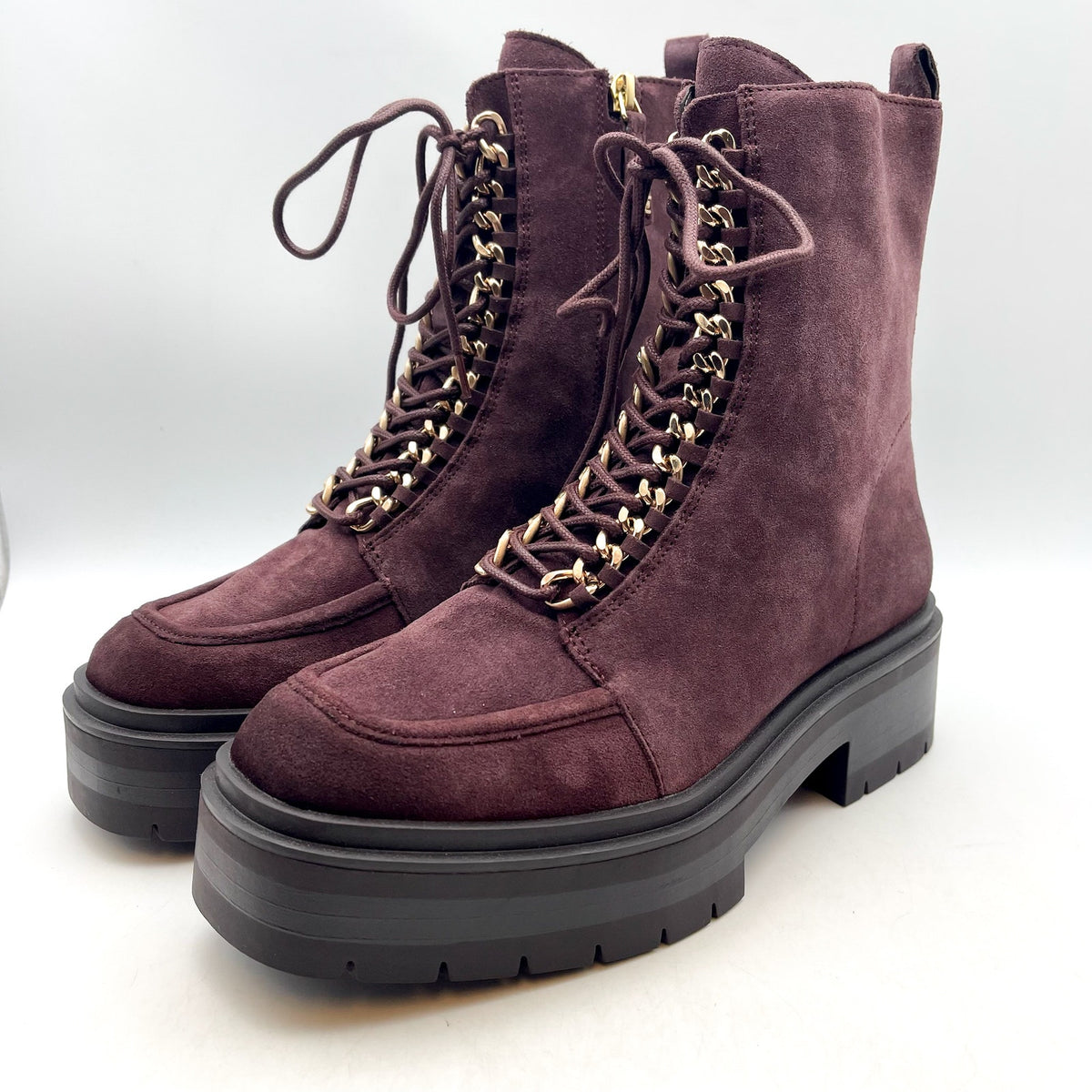 Sam Edelman Womens Lovrin Platform Combat Boots Size 8 Red Burgundy Suede NWOB