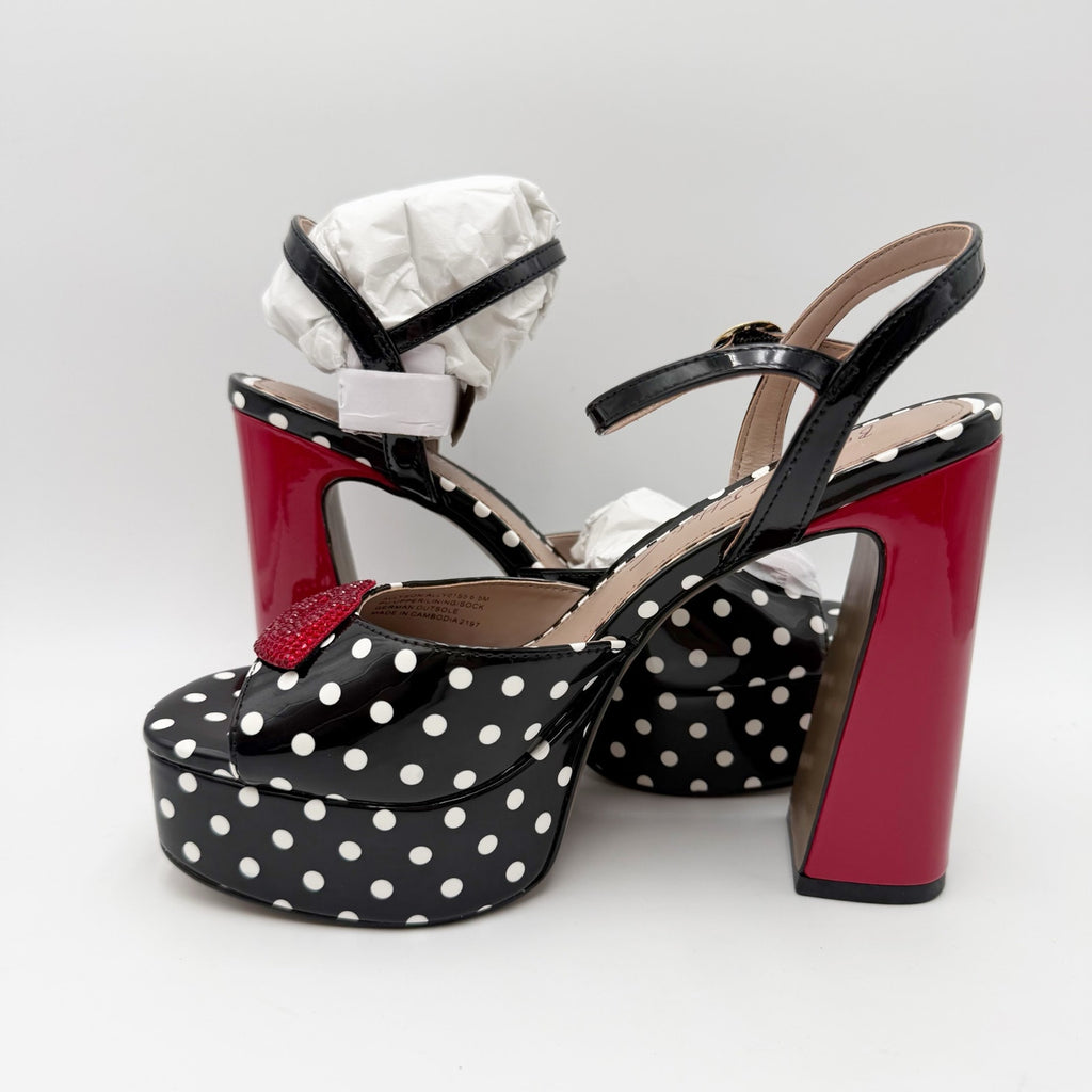Betsey Johnson Womens Allyson Platform Heel US 6.5 Red Black White Polka Dot NIB