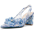 Betsey Johnson Womens Petra Slingback Heels Size 5 White Blue Floral Chiffon NIB