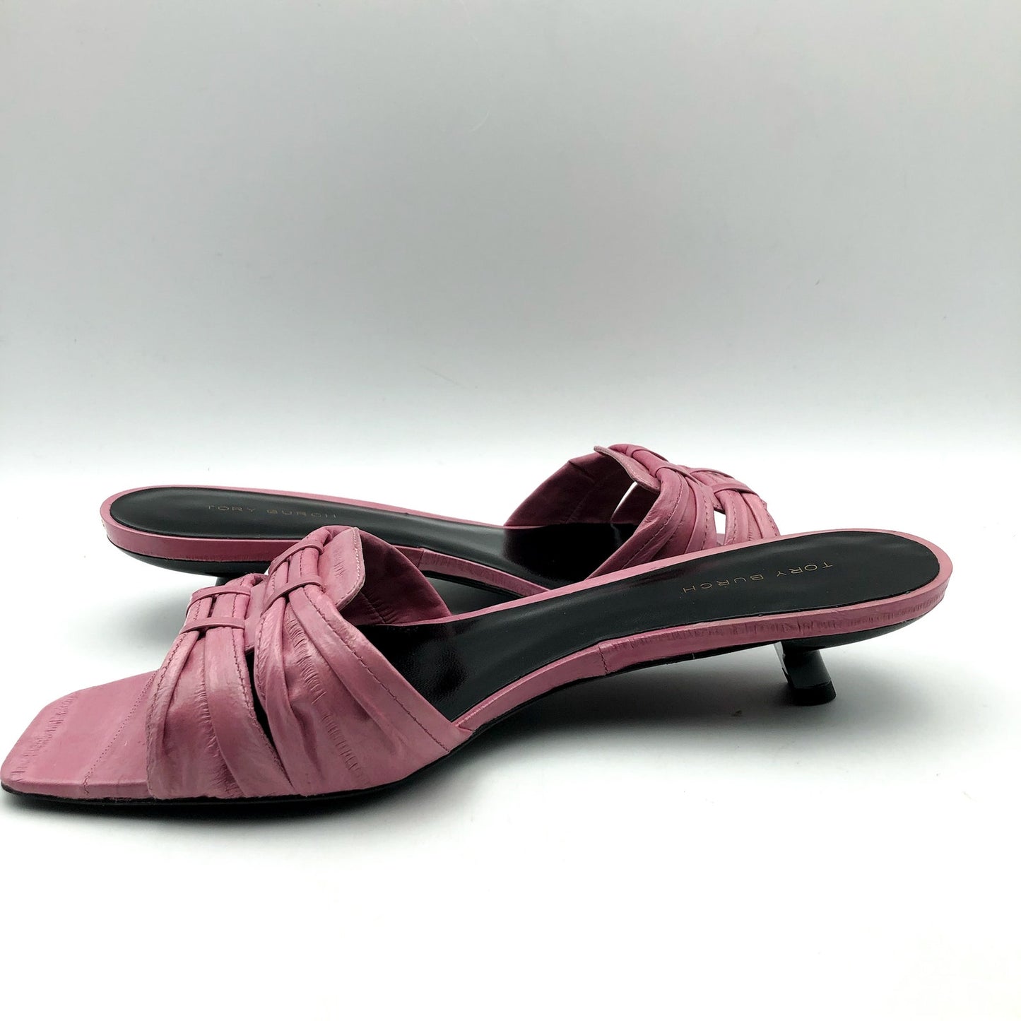 Tory Burch Womens 35mm Ruched Slide Sandals US 7.5 M Pink Bubblegum Leather NIB