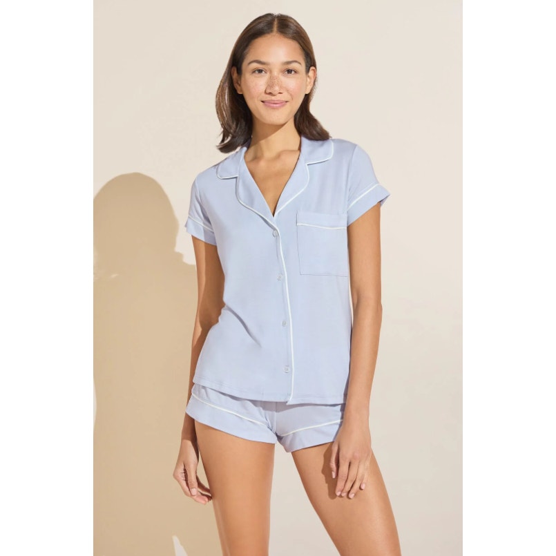 EBERJEY Gisele Shortie Short PJ Set Medium Ice Blue Ivory TENCEL Modal NWT