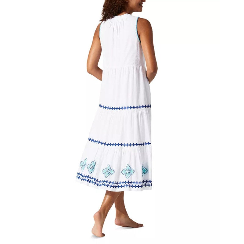 TOMMY BAHAMA Shell Beach Tiered Maxi Dress Small White Embroidered Cover-Up NWT