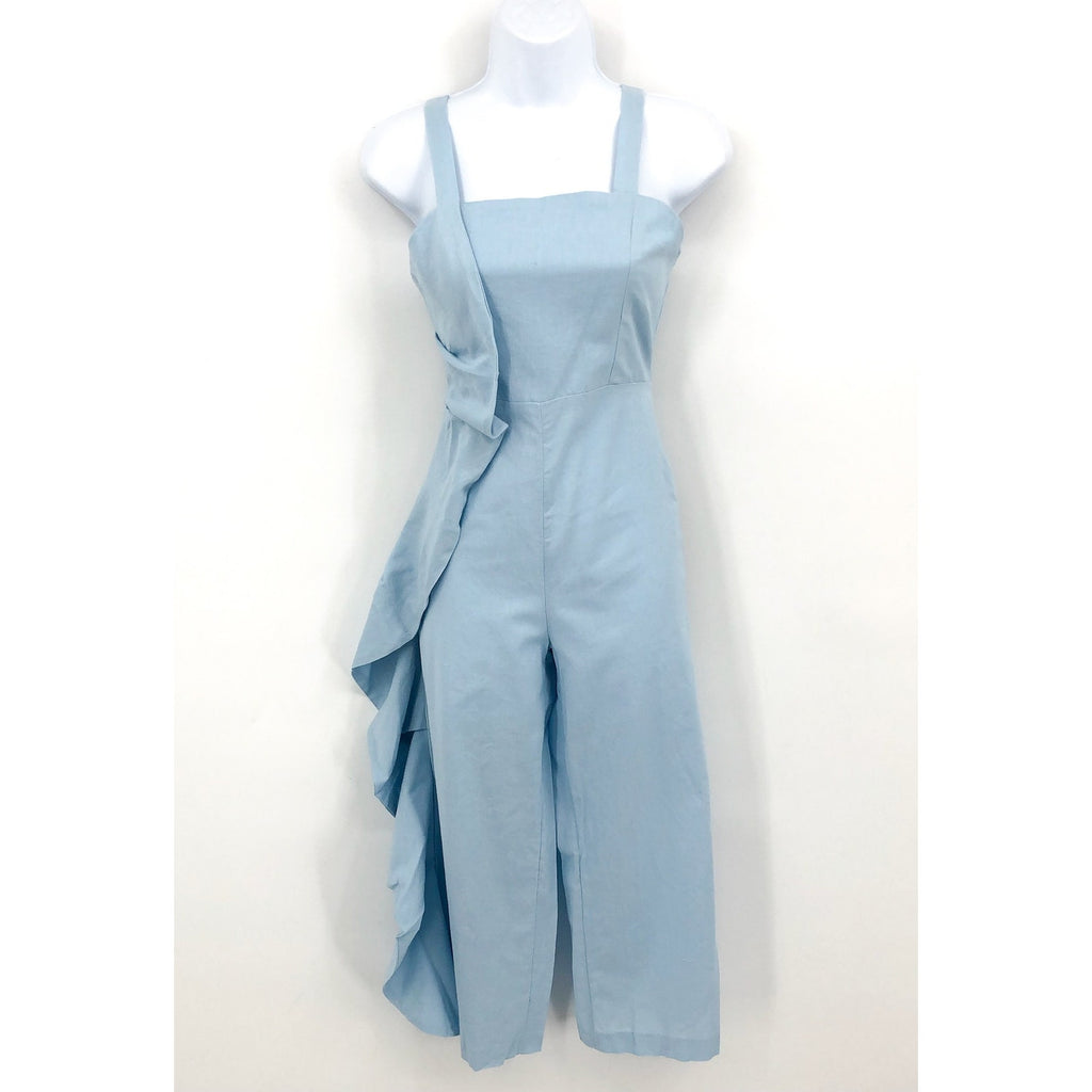 BARDOT JUNIOR Girls Nelly Ruffle Jumpsuit Size 6 Small Sky Blue Square Neck NWT