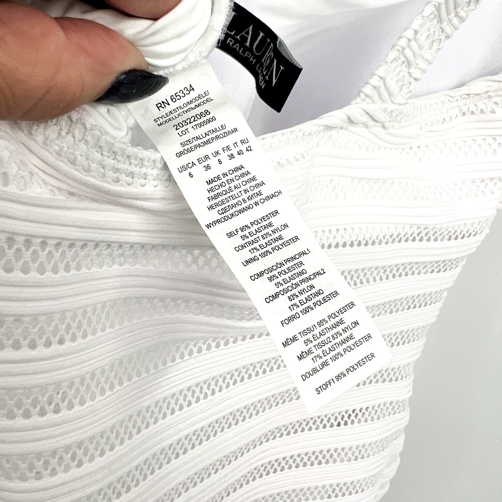 LAUREN RALPH LAUREN Ottoman One Piece Swimsuit Size 6 White Mesh Stripe NWT
