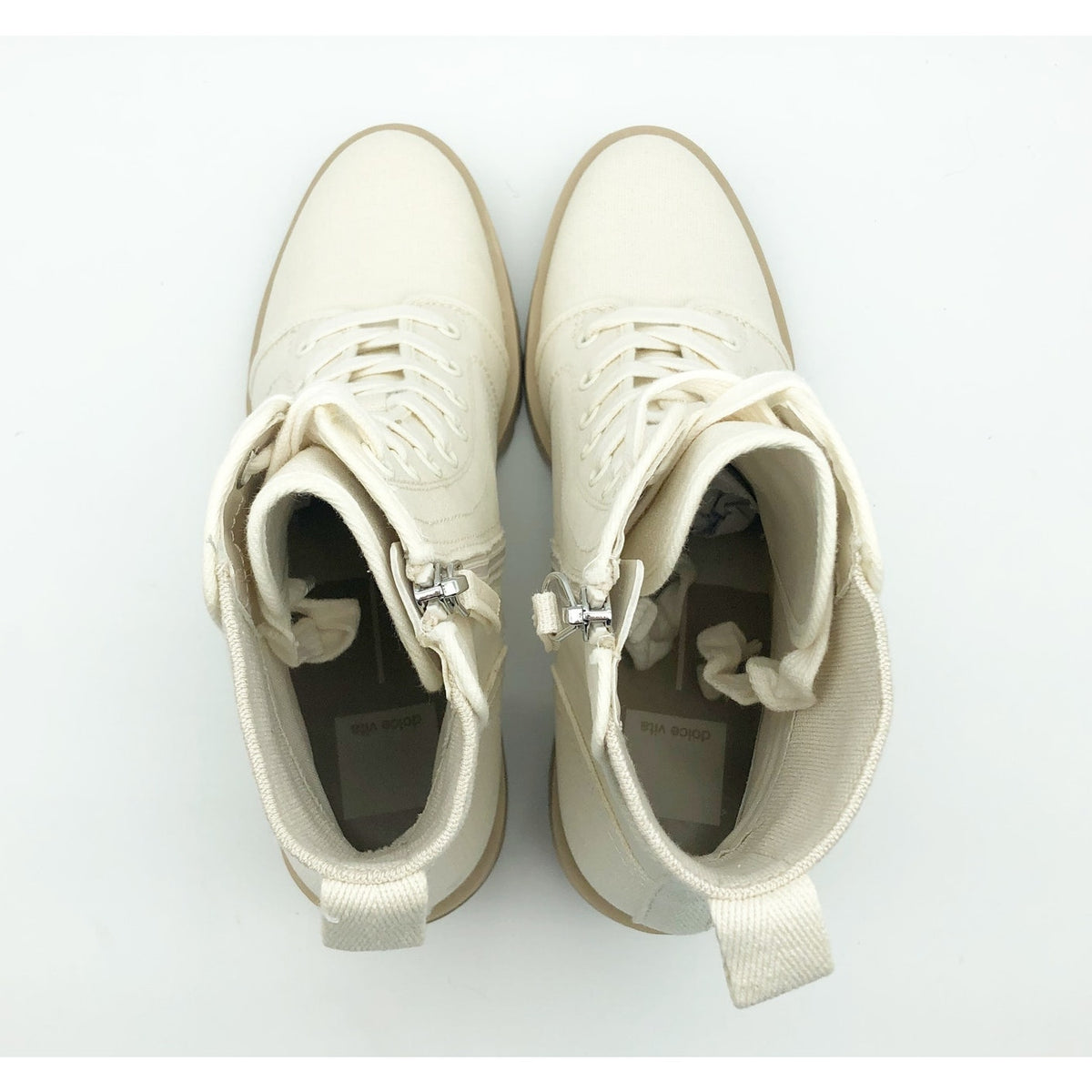Dolce Vita Womens Combat Boots Size 8.5 Stacked Heel Off White Canvas NWOB