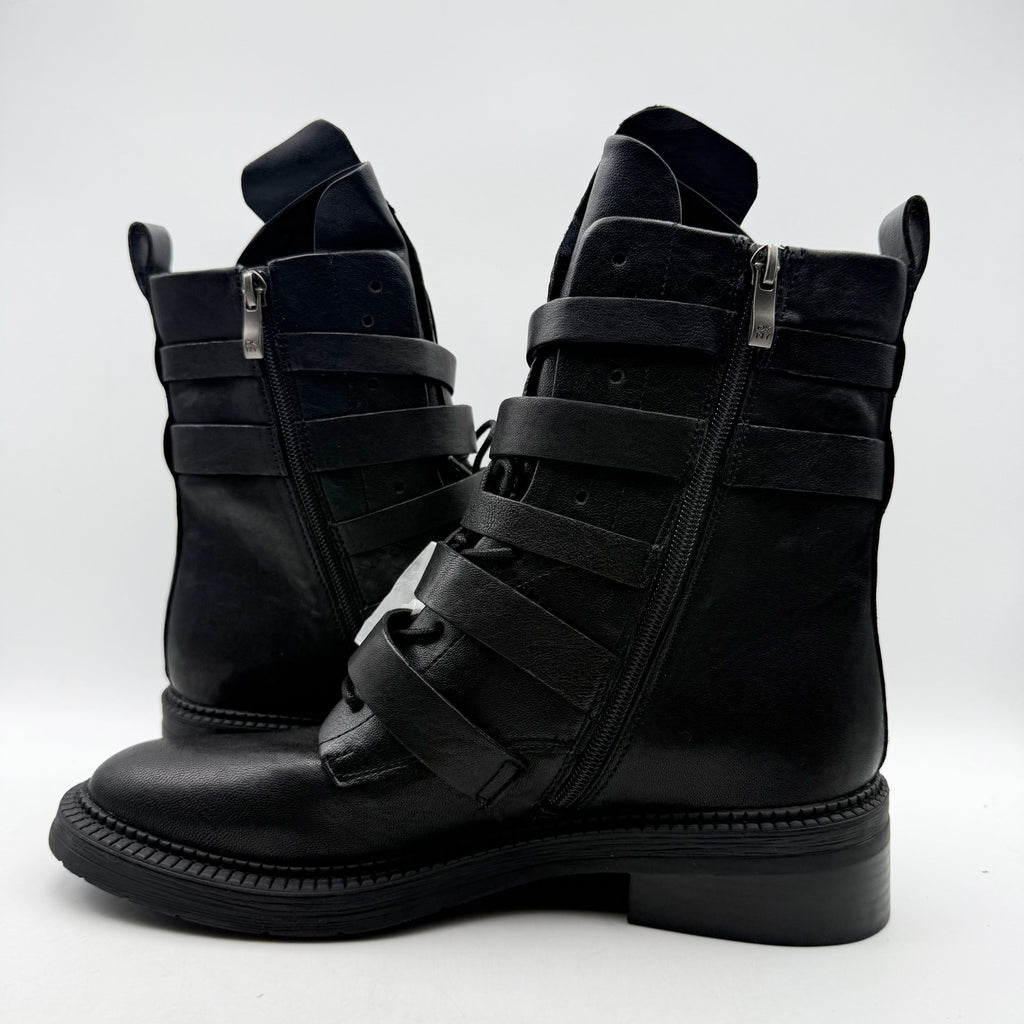 DKNY Womens Ita Buckled Combat Boots US 9.5 EU 40.5 Black Leather NIB