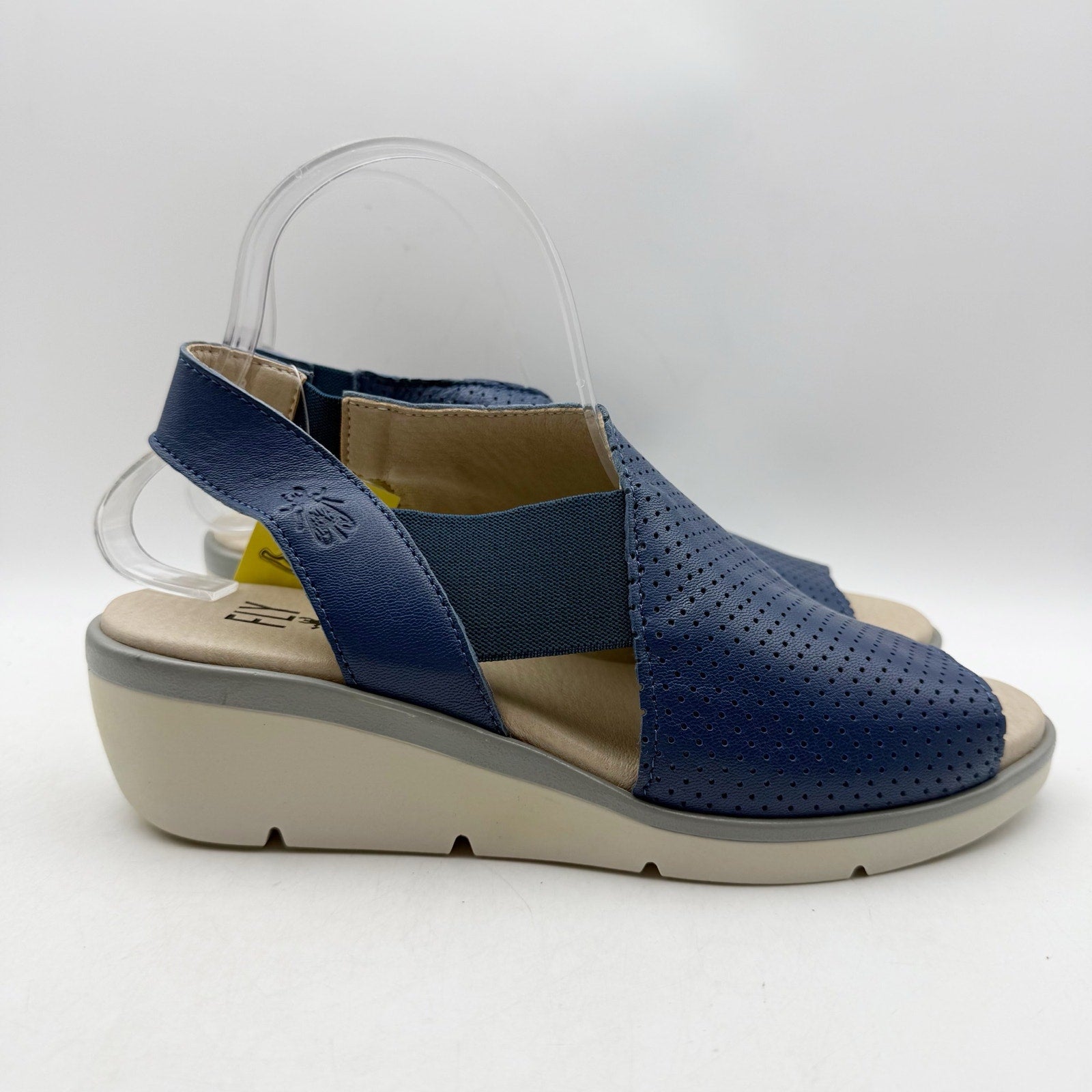 Fly London Womens Nisi Wedge Sandals EU 38 US 7.5-8 Blue Leather NWT