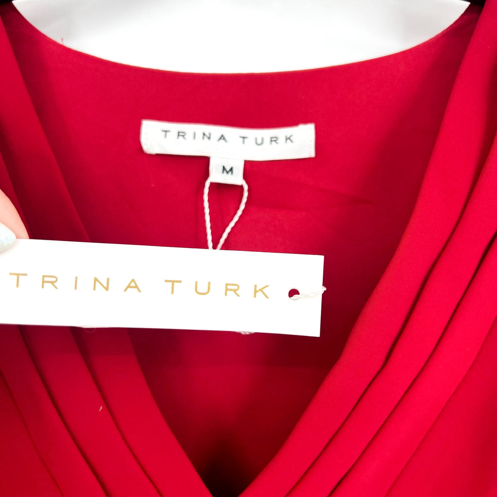 TRINA TURK Womens Zula Casual Midi Dress US Medium Red Pleated Cap Sleeve NWT