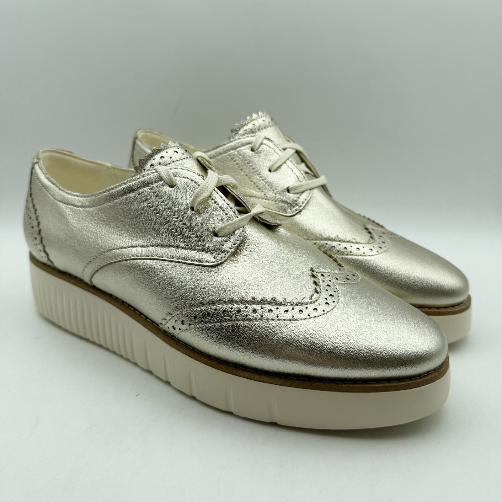 Cole Haan Womens Grand City Platform Oxfords Size 9 Gold Metallic Shoes NWOB