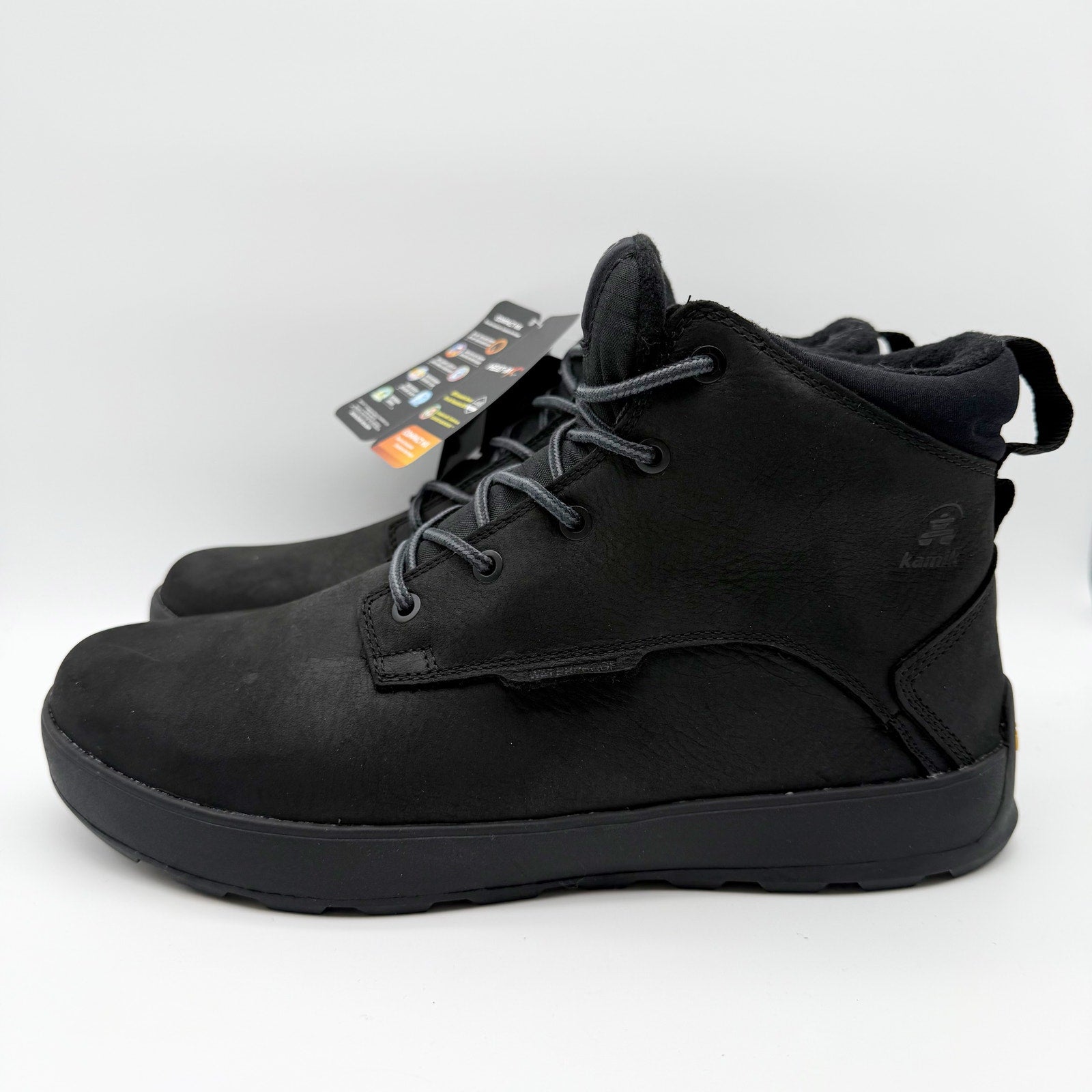 Kamik Mens Spencer Mid Boots US 11 EU 44 Black Leather Waterproof NIB