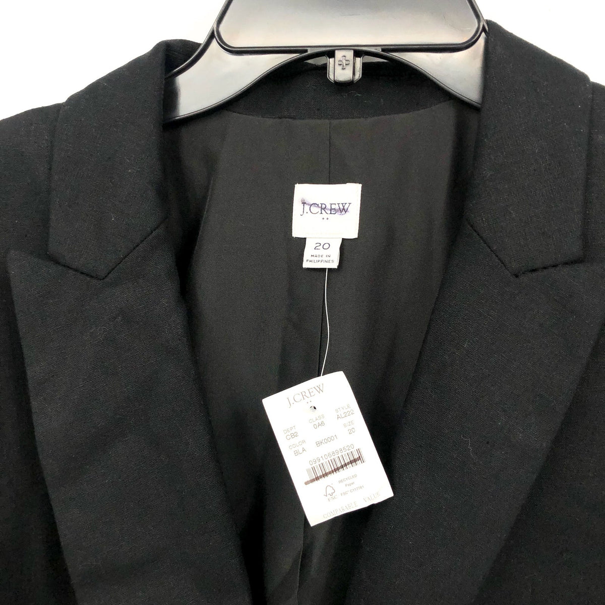 J.Crew Womens One-Button Holland Blazer Size 20 Black Linen-blend AL222 NWT