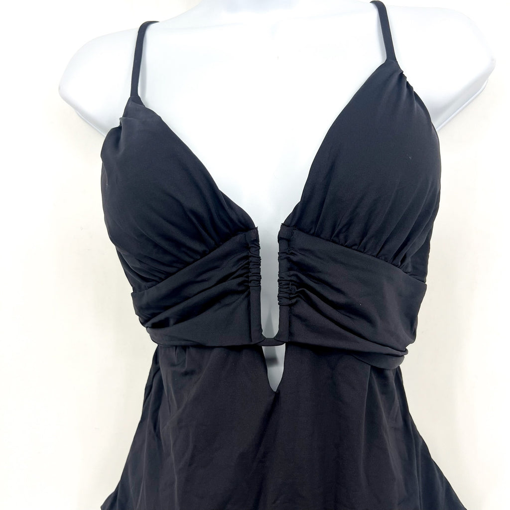 BECCA Women’s Color Code Plunge One Piece Swimsuit Large Black U Ring NWT