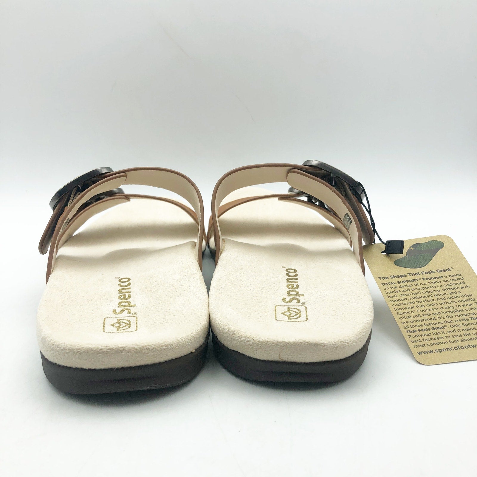 Spenco Womens Vista Slip On Sandals Size 7.5 Tan Saddle Leather APMA Comfort NIB