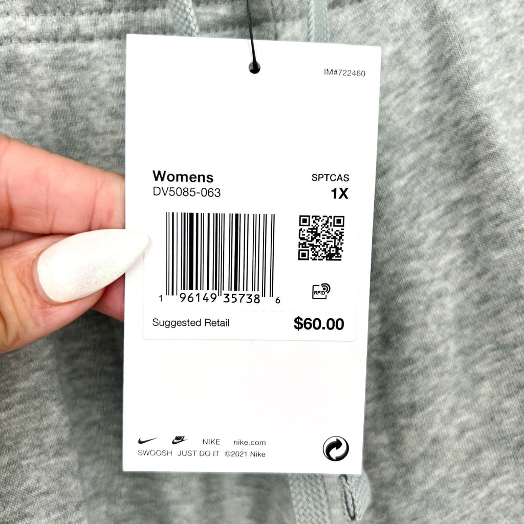 NIKE Womens Club Fleece Mid-Rise Joggers Pants 1X Grey White Sweatpants NWT