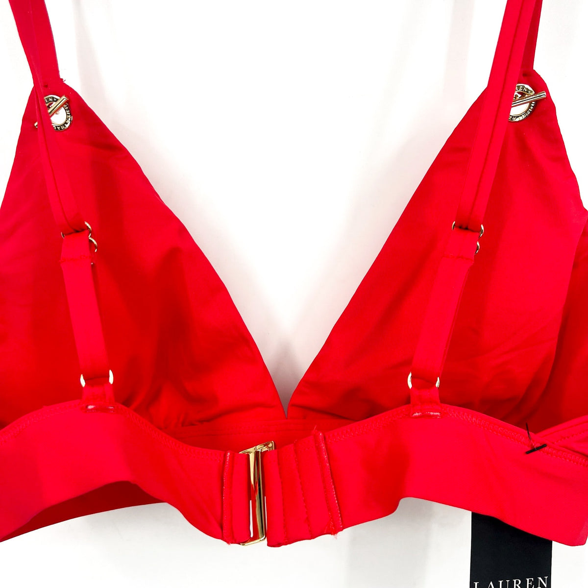 LAUREN RALPH LAUREN Toggle V Neck Bikini Top Size 14 Red Beach Club Solids NWT