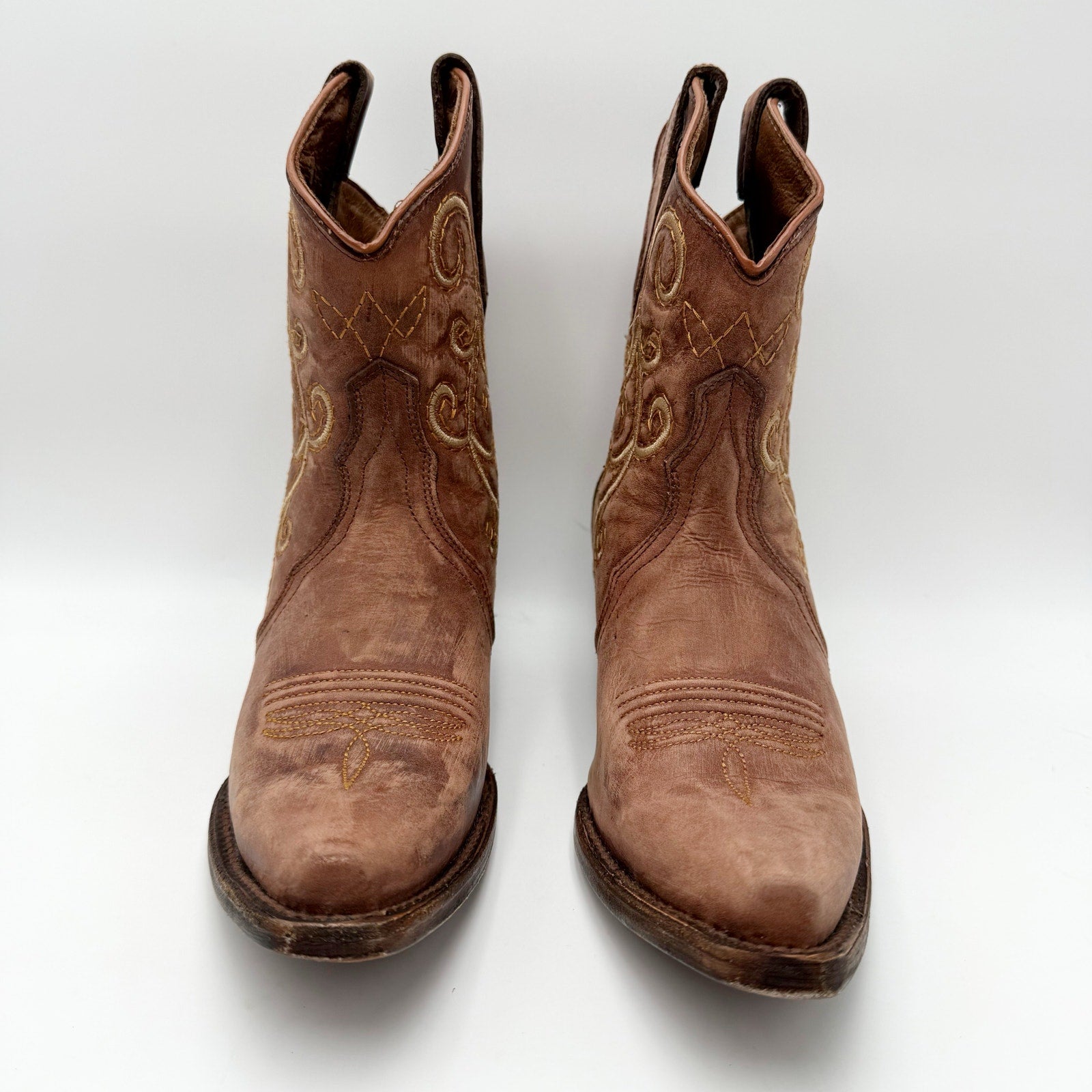Circle G Women L6070 LD Bronze Ankle Boot US 7.5 M Brown Leather Embroidery NWOB