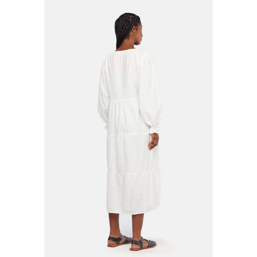 LACAUSA Women's Tate Tiered Midi Dress Small White Panna Cotta Long Sleeve NWT