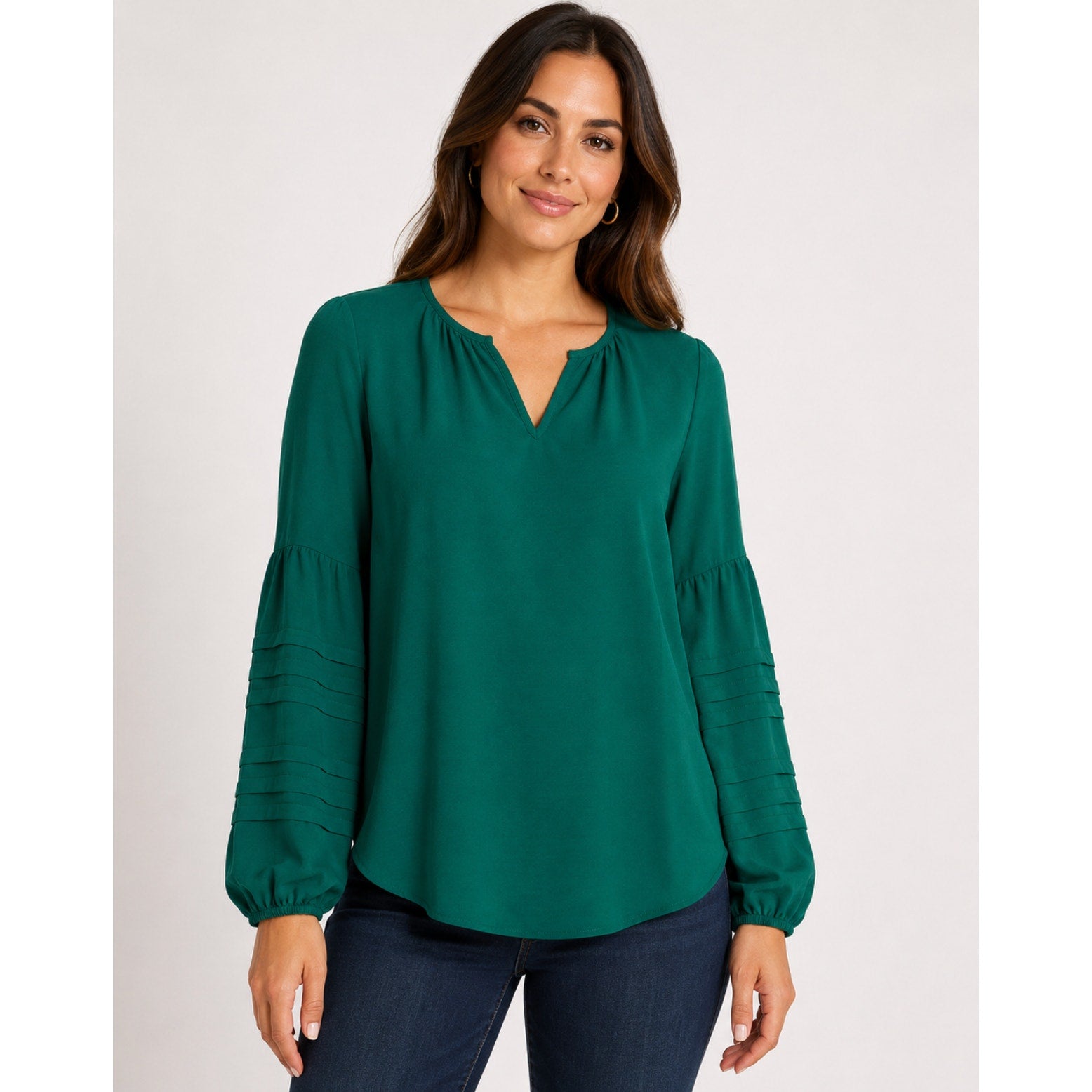 FORTUNE + IVY Womens Boho Top Small Hunter Green Tiered Sleeve NWOT