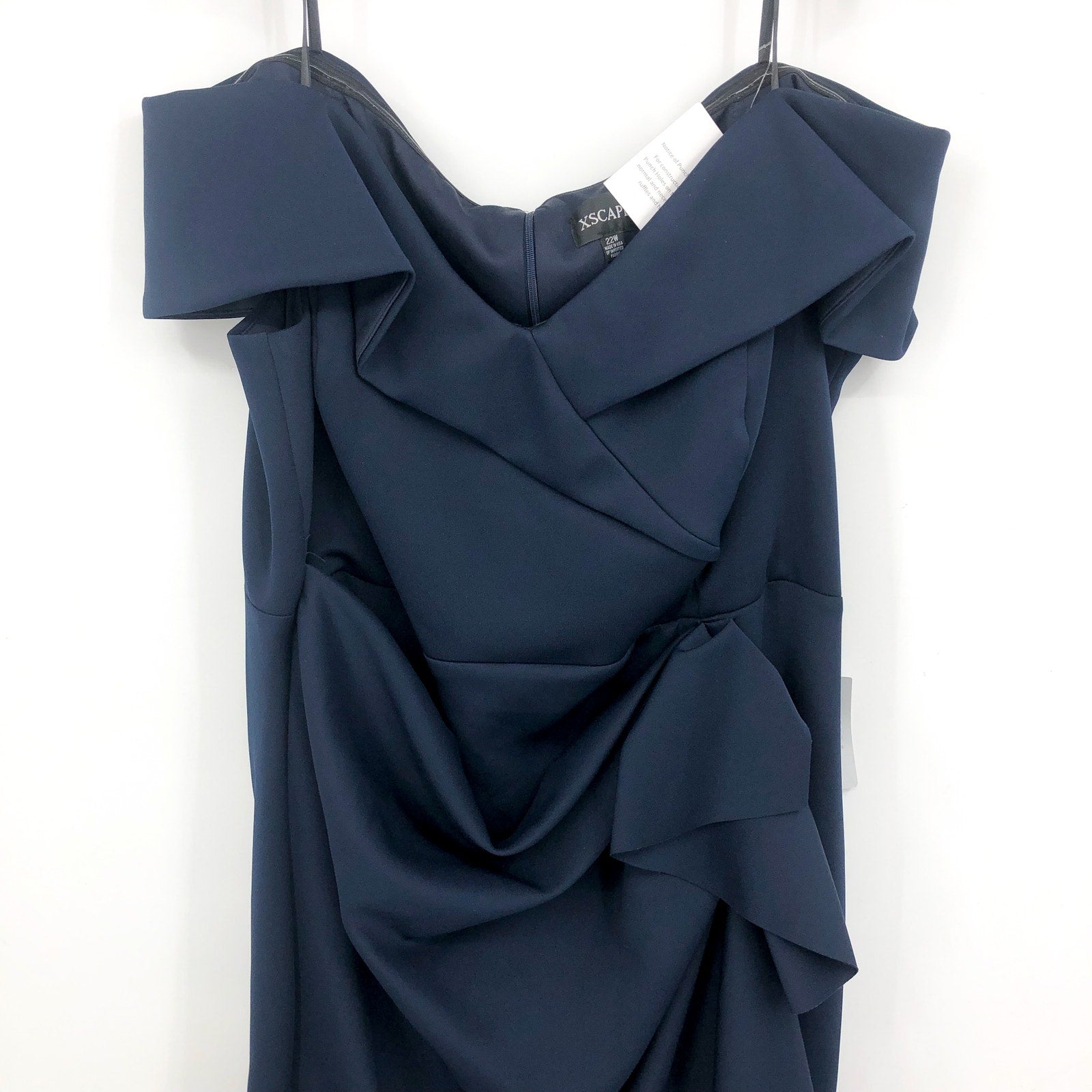 XSCAPE Patti Off the Shoulder Scuba Crepe Dress SIZE 14 Blue Midnight Gown NWT