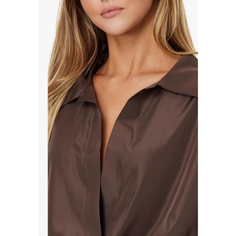 NORMA KAMALI Super Oversized Boyfriend NK Shirt Bodysuit Large Brown NWT