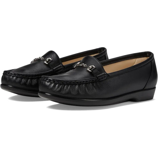 SAS Womens Metro Comfort Bit Loafers US 6.5 WW Black Leather NIB