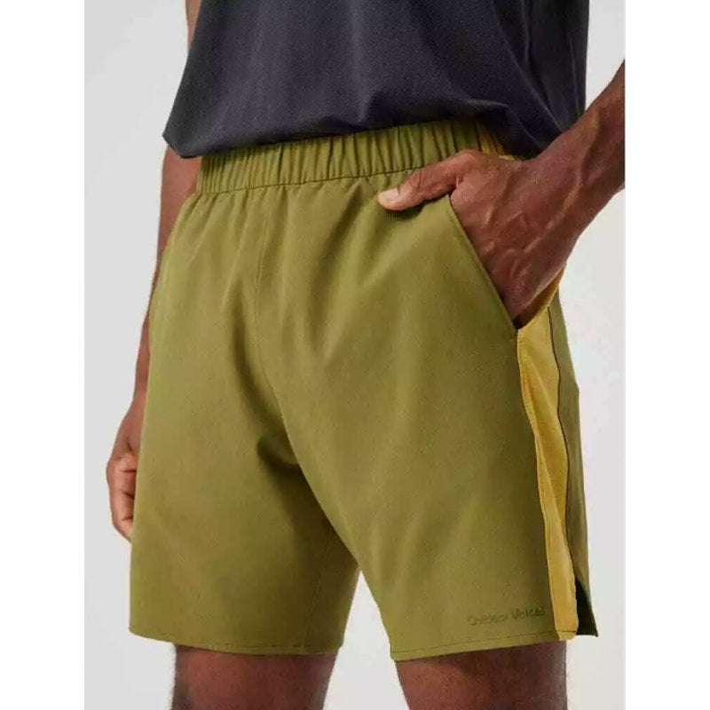 OUTDOOR VOICES Mens High Stride 7" Shorts Medium Green Athletic Pockets NWT